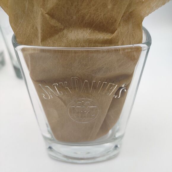 Set of 4 Jack Daniel's OLD No 7 BRAND Heavy Whiskey Glasses Embossed Logo 8 oz - Picture 2 of 5